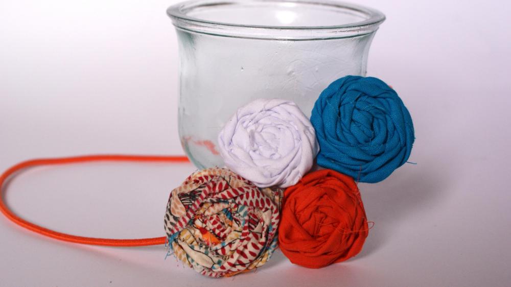 Orange, blue and white rosette headband