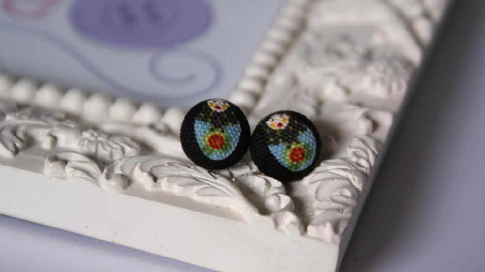 Babushka Button Earrings 